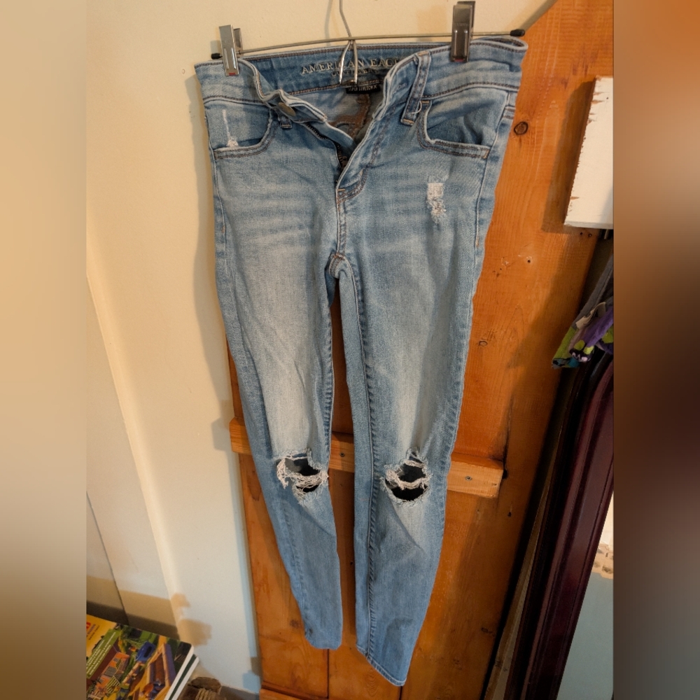 American Eagle Outfitters Ripped Light Blue Skinny Jeans